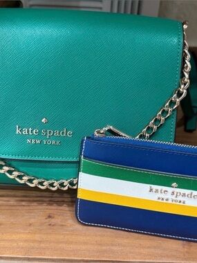 kate spade Teal Crossbody Bag with Striped Card Pouch
